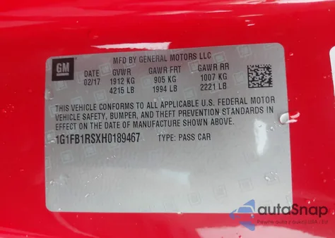 2017 Chevrolet Camaro 1Lt z USA, uszkodzony, nr VIN 1G1FB1RSXH0189467